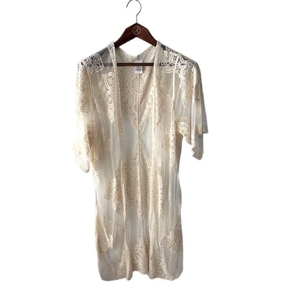 Ivory Boho Lace Lace Floral Duster‎ Robe L-XL